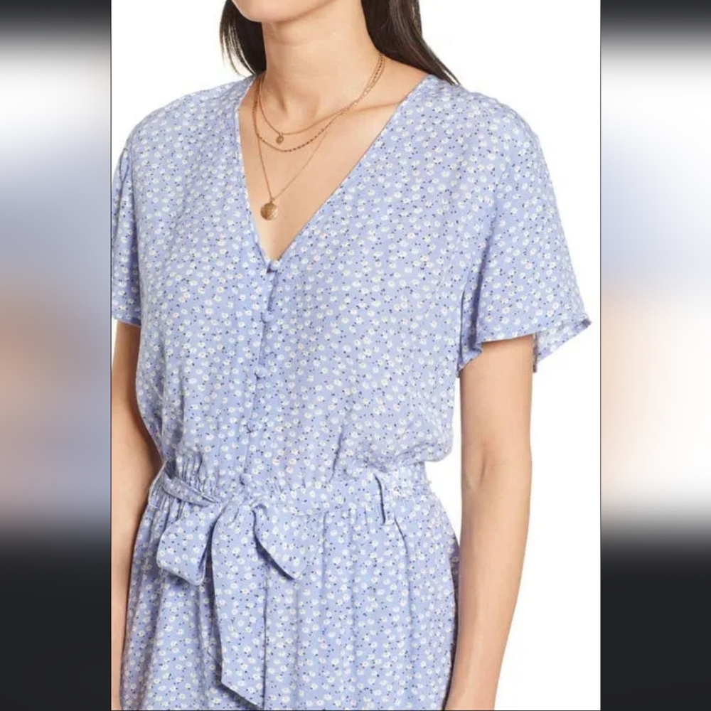 Rails Women’s Sophia Sky Blue Daisies Romper Belted V-Neck Short Sleeve Size Med - Picture 4 of 16